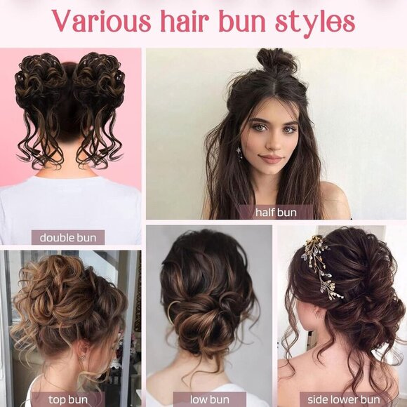 Messy Bun Hair Pieces Synthetic 2 Pack Tousled Updo Wavy Curly for Women main image 4